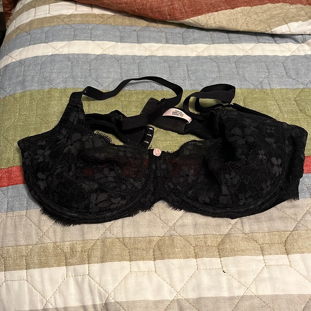 Victoria Secret black lace unlined balconette bra 36dd